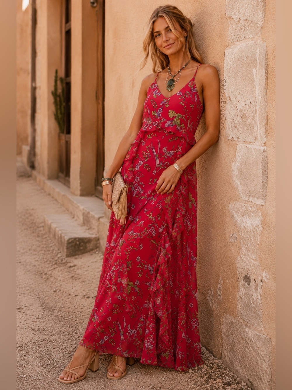Nanette Lepore Bold Pink Tropical Print Maxi Dress Size 10